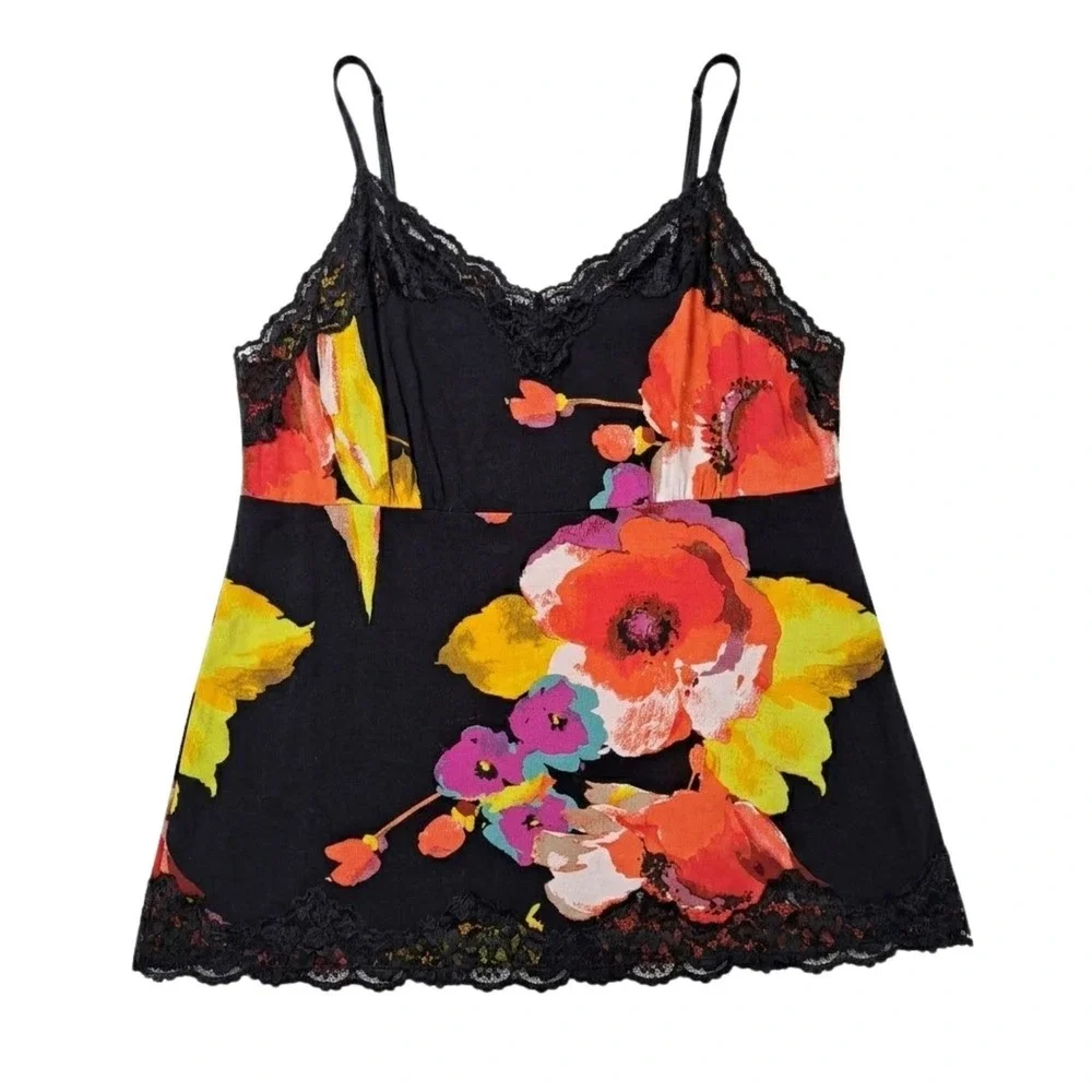 Lane Bryant Cami Womens 18 20 Black Floral Lace Trim V Neck Sleeveless Tank Top - Picture 2 of 13